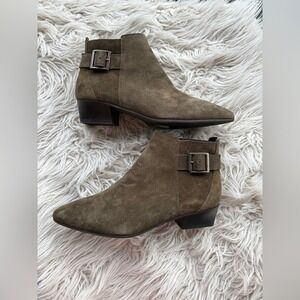 Aquatalia Suede Ankle Boots Olive Brown Size 8 Made in Italy NWOT
